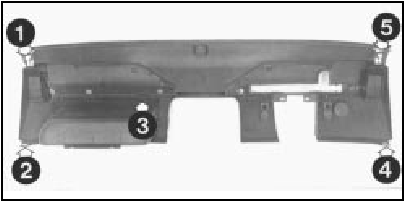 Fig. 12.20 Rear view of facia panel showing fixing screw locations (Sec 22)