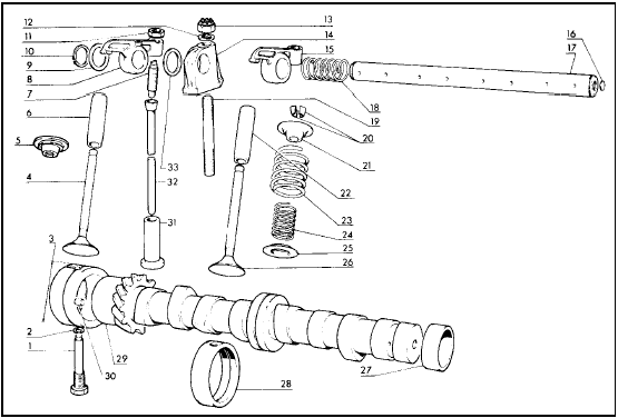 Fig. 1.21 Camshaft and rocker gear components (Sec 16)