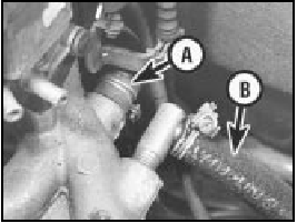 5B.34 Inlet manifold coolant hose (A) and brake servo vacuum hose (B)