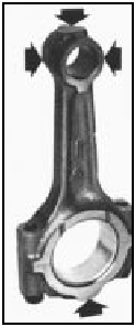 Fig. 13.7 Metal removing areas (arrowed) on connecting rod - 999 and 1108 cc