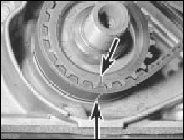 7B.52B Timing belt mark aligned with scribed mark on crankshaft sprocket